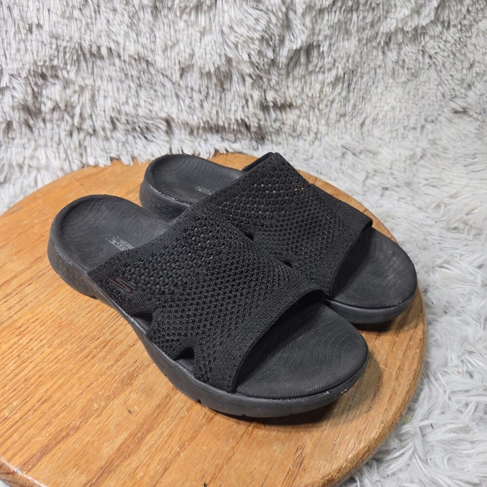 Skechers Women's Arch Fit  Allure Black Sandals Size 7 Low Mesh Knit Slips Ons